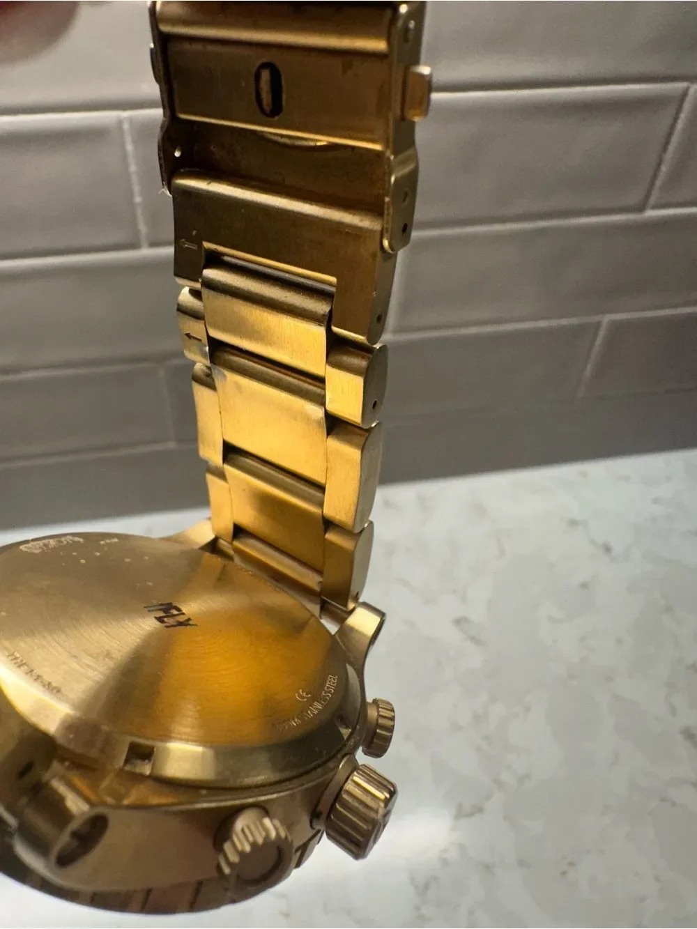 Nixon Gold-Tone Bracelet Watch with Blue Dial